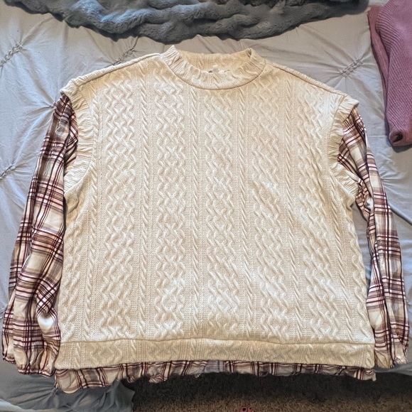 XXL Maurices Sweater Vest-Shirt: red/ brown plaid shirt with cream sweater vest - Picture 2 of 5